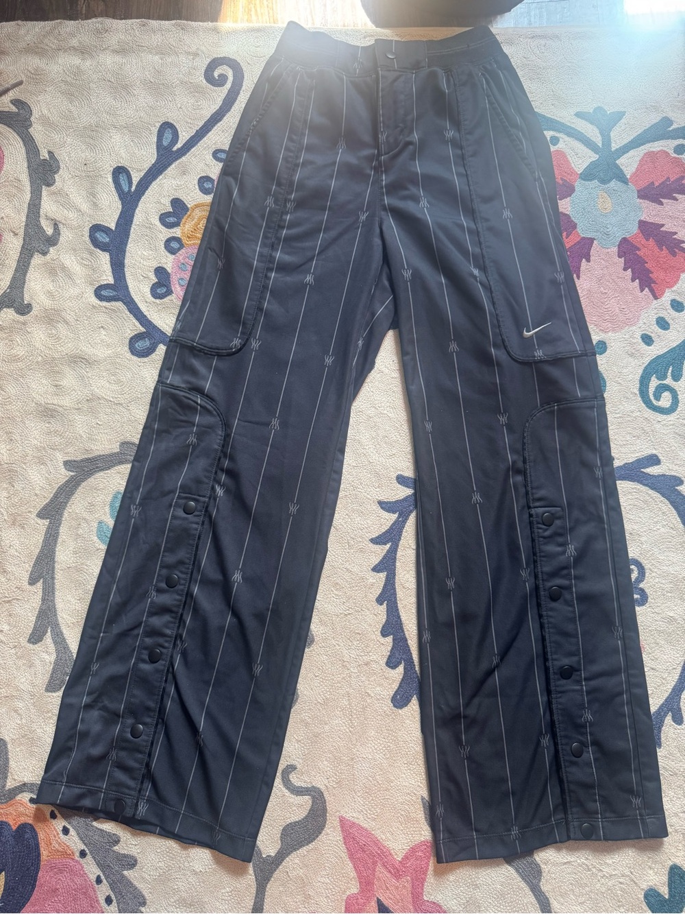 Nike Women’s Black Pinstripe Cargo Pants with Snap Leg Details